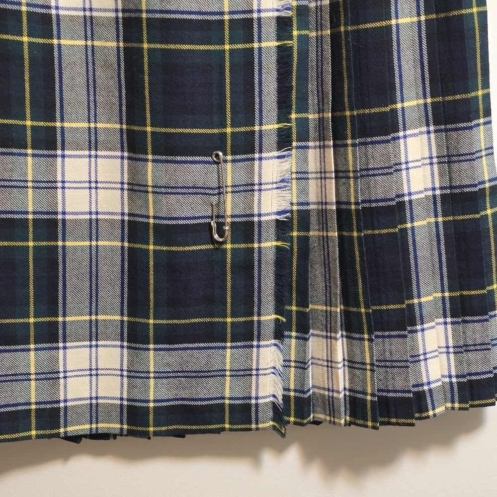 Vintage Surrey Classic Plaid Pure Wool Pleated Kilt Wrap Skirt - Picture 2 of 11
